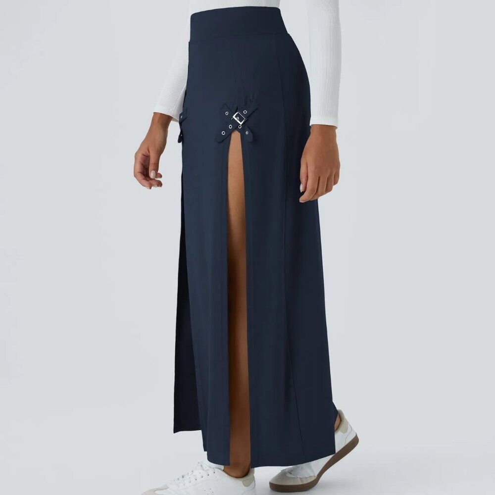 Halara High Waisted Decorative Buckle Split 2-in-1 Maxi Skirt Sapphire XS NWT - Picture 3 of 13
